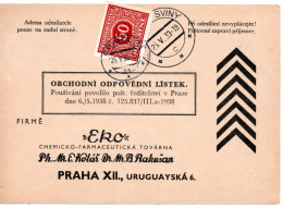 63260 - Deutsches Reich / Böhmen Und Mähren - 1939 - Unfrank AntwKte TRHOVE SVINY -> PRAHA, M 60h CSR-Portomke - Cartas & Documentos