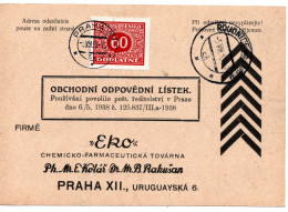 63281 - Deutsches Reich / Böhmen Und Mähren - 1939 - Unfrank AntwKte ROUDNICE -> PRAHA, M 60h CSR-Portomke - Storia Postale