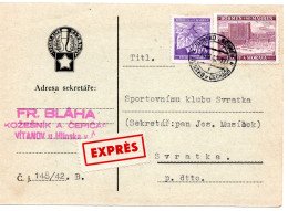 63298 - Deutsches Reich / Böhmen Und Mähren - 1942 - 4K Zlin MiF A EilKte HLINSKO -> Svratka - Storia Postale