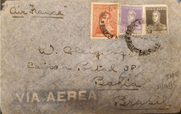 MI) 1935, ARGENTINA, AIR FRANCE, FROM BUENOS AIRES TO BAHIA - BRAZIL, AIR MAIL, GRAL SAN MARTIN AND RIVADAVIA STAMPS - Oblitérés