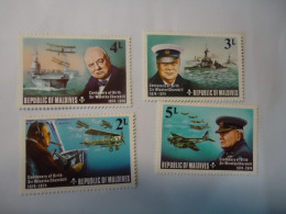 MALDIVES MNH   4 STAMPS  CHURCHILL  SHIPS AIRPLANES - Sir Winston Churchill