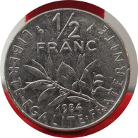 Monnaie France - 1964 - Demi Franc Semeuse O.Roty, Tranche Striée, Nickel - 1/2 Franc