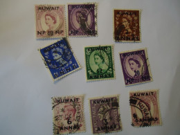 KUWAIT  USED 9 STAMPS  OVERPRINT U.K QUEEN AND KINGS WITH POSTMARKS - Kuwait