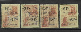 BELGIQUE / FISCAUX / EFFETS De COMMERCE / Lot De 4 Timbres Oblitérés:  1 Franc, 3 Francs, 5 Francs Et 6 Francs (rares) - Francobolli