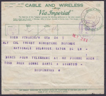 Télégramme "Cable & Wireless / Via Imperial" De BRUXELLES Pour LONDON Càd Arrivée "C.& W. LTD/-9 AUG 1943/ CENTRAL STATI - Brieven En Documenten