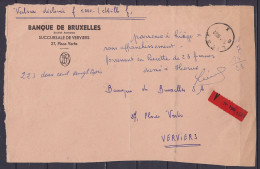 Devant De Lettre "Valeur Déclarée" Càd LIEGE /1?-1-1960 Pour VERVIERS - Note Man. Poste "parvenue à Liège Sans Affranchi - Covers & Documents