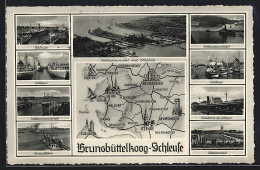 AK Brunsbüttelkoog-Schleuse, Landkarte, Schleusen-Ansichten  - Brunsbuettel