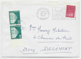 BEQUET 50C SEUL LETTRE MEC MONTBELIARD DOUBS 25.2.1971 POUR SUISSE TAXE 20C VERT PAIRE - 1971-1976 Marianne (Béquet)