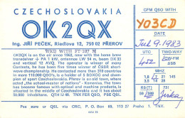 QSL Card Czechoslovakia Radio Amateur Station OK2QX Y03CD 1983 Jurka - Radio Amateur