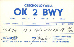 QSL Card Czechoslovakia Radio Amateur Station OK2BWY Y03CD 1983 Martin Plintovic - Radio Amateur