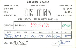 QSL Card Czechoslovakia Radio Amateur Station OK1MNV Y03CD 1983 Jan Huryta - Radio Amateur