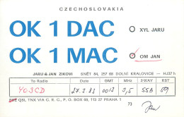 QSL Card Czechoslovakia Radio Amateur Station OK1DAC OK1MAC Y03CD 1983 Jaru Jan Zikovi - Radio Amateur