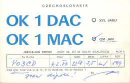 QSL Card Czechoslovakia Radio Amateur Station OK1DAC OK1MAC Y03CD 1983 Jaru Jan Zikovi - Radio Amateur