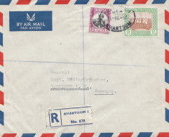 Sudan 1952: Air Mail Registered Khartoum 2 To Iserlohn - Soudan (1954-...)