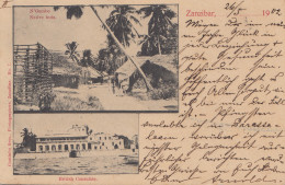 Zanzibar 1902: Post Card Native Huts To Hamburg - Tanzania (1964-...)