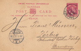 Zanzibar 1897 Post Card To Zörbig/Germany - Tansania (1964-...)
