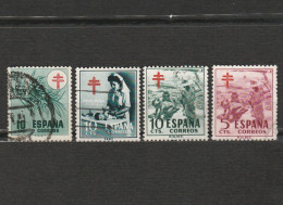 Espagne - Espana 4 Timbres Surchargés Pour La Tuberculose 1950 Mi ZC 53 - 1953 Mi ZC 59 - 1951 Mi ZC 56 - 1951 Mi ZC 55 - Wohlfahrtsmarken