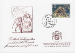 Liechtenstein 1249 Weihnachten - Grußkarte Zum Jahreswechsel 2001 - Cartoline Maximum