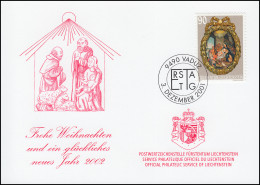 Liechtenstein 1276 Weihnachten - Grußkarte Zum Jahreswechsel 2002 - Cartoline Maximum