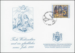 Liechtenstein 1184 Weihnachten - Grußkarte Zum Jahreswechsel 1999 - Cartoline Maximum