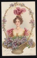 Mode-AK Frau Mit Federn Im Haar - Im Blumenkorb, Ortspostkarte HAMBURG 1902 - Mode