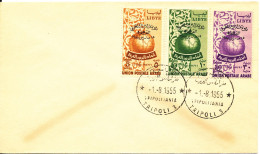 Libya FDC Cover 1-8-1955 Complete Set Overprinted Union Postale Arabe - Libia