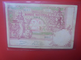 BELGIQUE 20 Francs 1914 (Date+rare) Circuler (B.33) - 5-10-20-25 Franchi