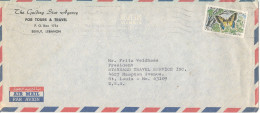 Lebanon Air Mail Cover Sent To USA Single Franked BUTTERFLY - Liban