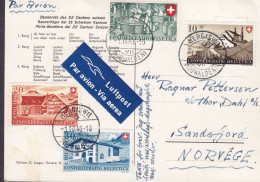 PPC Bannerets Bannerträger Porta-Bandiera LUFTPOST Par Avion Label Pro Patria HERGISWIL Nidwalden 1946 SANDEFJORD Norway - Covers & Documents