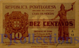 PORTOGALLO - PORTUGAL 10 CENTAVOS 1917 PICK 101 AXF W/PINHOLES - Portogallo