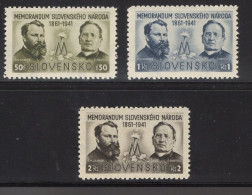 Slovakia Slovensko Serie 3v 1941 80th Ann Slovak Nation Stefan Daxner Stefan Moyses MNH - Nuevos