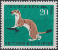 1967 Deutschland > BRD, ** Mi:DE 530, Sn:DE B423, Yt:DE 388, Hermelin, Stoat (Mustela Erminea), Pelztiere - Animalez De Caza