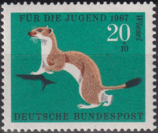 1967 Deutschland > BRD, ** Mi:DE 530, Sn:DE B423, Yt:DE 388, Hermelin, Stoat (Mustela Erminea), Pelztiere - Animalez De Caza