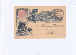 SUIZA ENTERO POSTAL 1893 TRANSPORTE CORREO DILIGENCIA STAGE COACH MAT BIENNE - Postkoetsen