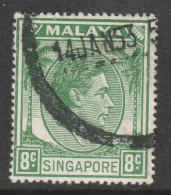 Singapore Scott 8 - SG21a, 1948 George VI 8c Green Perf 17.1/2 X 18 Used - Singapour (...-1959)