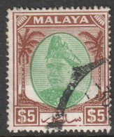 Malaya Selangor  Scott 94 - SG110, 1949 Sultan $5 Used - Selangor