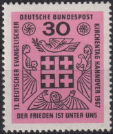 1967 Deutschland > BRD, ** Mi:DE 536, Sn:DE 972, Yt:DE 401, Jerusalemkreuz, Taube - Columbiformes