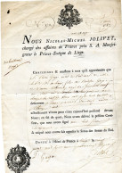 1787 SIGNATURE NICOLAS MICHEL JOLIVET CHARGE DES AFFAIRES DE FRANCE DE SA MONSEIGNEUR LE PRINCE EVEQUE DE LIEGE BELGIQUE - Politisch Und Militärisch