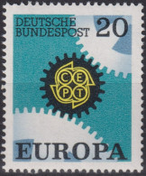 1967 Deutschland > BRD, ** Mi:DE 533, Sn:DE 969, Yt:DE 398, EUROPA, Zahnrad, Emblem - 1967