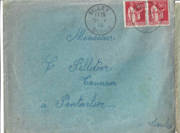 Enveloppe 1940 Timbre Type Paix 50c / Oblitération 25 GILLEY Pour Tanneur Pelletier à Pontarlier - 1932-39 Frieden