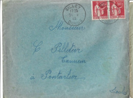 Enveloppe 1940 Timbre Type Paix 50c / Oblitération 25 GILLEY Pour Tanneur Pelletier à Pontarlier - 1932-39 Paix