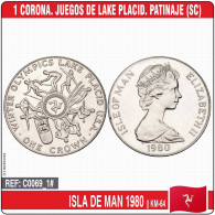 C0069_1# Isla De Man 1980. 1 Corona. Juegos Lake Placid. Patinaje (SC) KM-64 - Kolonien