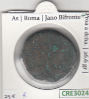 CRE3024 MONEDA ROMANA AS JANO BIFRONTE PROA - Other & Unclassified