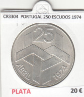 CR3304 MONEDA PORTUGAL 250 ESCUDOS 1974 MBC PLATA - Andere - Europa