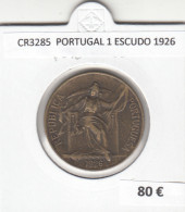 CR3285 MONEDA PORTUGAL 1 ESCUDO 1926 MBC - Andere - Europa