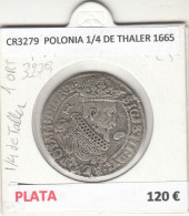 CR3279 MONEDA POLONIA 1/4 DE THALER 1665 MBC PLATA - Andere - Europa