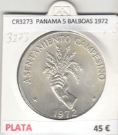 CR3273 MONEDA PANAMA 5 BALBOAS 1972 MBC PLATA - Other - America