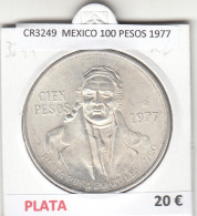CR3249 MONEDA MEXICO 100 PESOS 1977 PLATA - Sonstige – Amerika