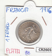 CR2601 MONEDA FRANCIA 1 FRANCO 1916 PLATA BC  - Andere - Europa