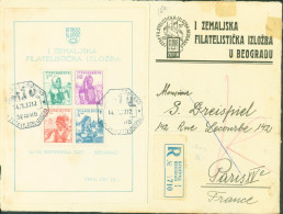 Yougoslavie I Zemaljska Filatelistička Izložba Feuillet N°1 Sur Lettre Recommandée Pour Paris CAD 14 IX 1937 - Lettres & Documents